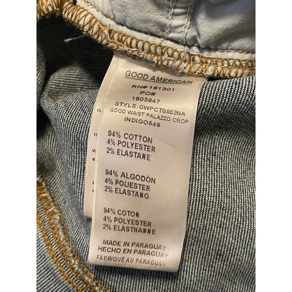 GOOD AMERICAN Wide Leg Palazzo Crop Jeans Indigo Distressed Frayed Hem Size‎ 15 - Picture 4 of 5